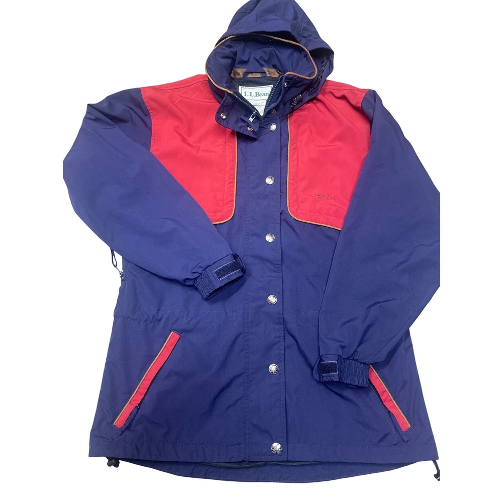 VTG LL Bean windbreaker Hooded Jacket Women's Small Blue‎ Red Outdoor Coat